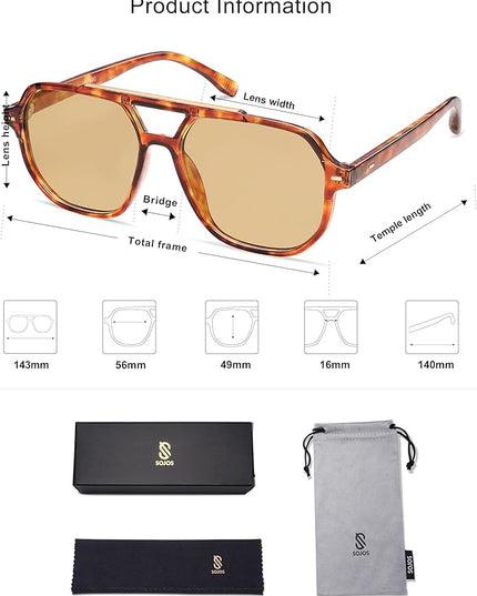 SOJOS Retro Trendy Aviator Polarized Sunglasses Men Women Vintage 70s Square Stylish Frame Sun Glasses SJ2283