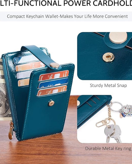 POIUGOYA Slim Wallet for Women,RFID Blocking Bifold Credit Card Holder with Zipper Coin Pocket,ID Window,Keychain