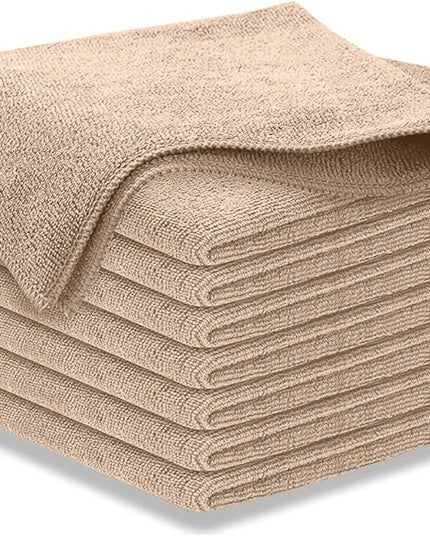USANOOKS Microfiber Cleaning Cloth - Beige - 8Pcs (12.5x12.5 inch) High Performance - 1200 Washes, Ultra Absorbent Car Towel Traps Grime & Liquid for Streak-Free Mirror Shine - car Washing Cloth