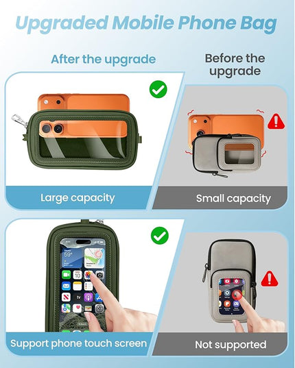 SHANSHUI Clip and Go Phone Strap Wallet Crossbody Phone Lanyard, Detachable Wristlet Strap with Zipper Phone Screen ID Window, 2 Pcs Metal Tether Pads Compatibe for iPhone & Most Smartphones Green