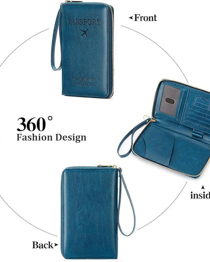 Leather RFID Blocking Passport Holder Travel Wallet, Passport Cover/Travel Wallet for Women/Men with