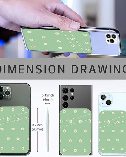Phone Card Holder, Cute Leather Phone Wallet Stick On, Dual Pocket Credit Card Sticky Wallet, Compatible with Most of Cell Phone, Cute Daisy Flower