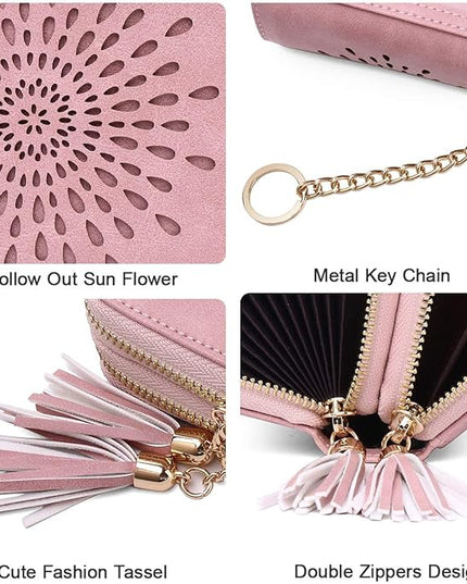 APHISON RFID Credit Card Holder Zipper Card Case Keychain Small Wallet for Women 1942-2 PINK