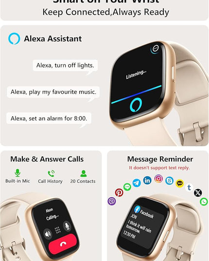 Smart Watch 2026 Upgrade for Women Men Android & iPhone [2 Bands, 44mm case, 1.83''], Alexa Built-in, Make/Answer Call, HR SpO2 Sleep Stress Monitor Fitness Tracker, IP68 Waterproof Step Counter Watch