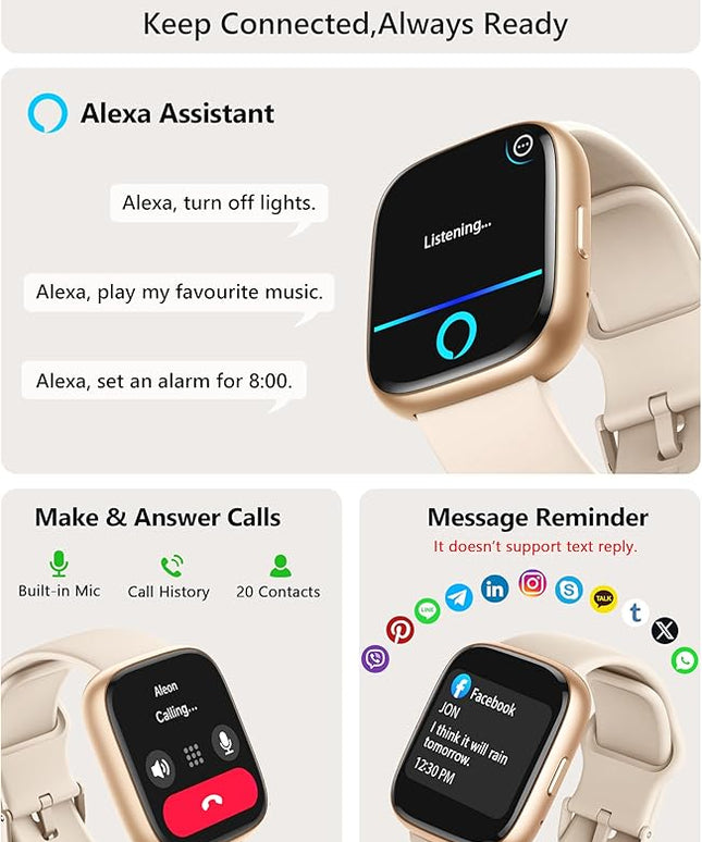 Smart Watch 2026 Upgrade for Women Men Android & iPhone [2 Bands, 44mm case, 1.83''], Alexa Built-in, Make/Answer Call, HR SpO2 Sleep Stress Monitor Fitness Tracker, IP68 Waterproof Step Counter Watch