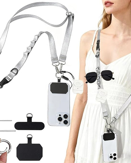 Detachable Phone Lanyard for Women Multifunctional Adjustable Phone Strap Crossbody Anti Theft with Tether Tabs for Cell Phone, ID Badge, Camera, Travel Essentials - Grey