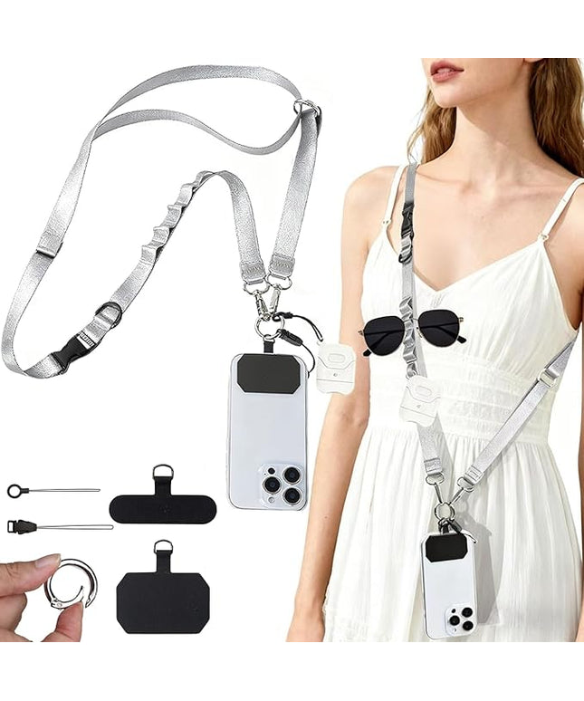 Detachable Phone Lanyard for Women Multifunctional Adjustable Phone Strap Crossbody Anti Theft with Tether Tabs for Cell Phone, ID Badge, Camera, Travel Essentials - Grey