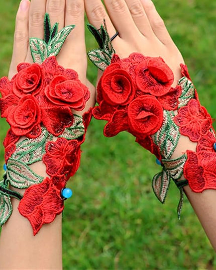 Specell Embroidered Flowers Lace Fingerless Gloves - for Bridal Wedding Cocktail Tea Party Evening Prom Costumes Cosplay