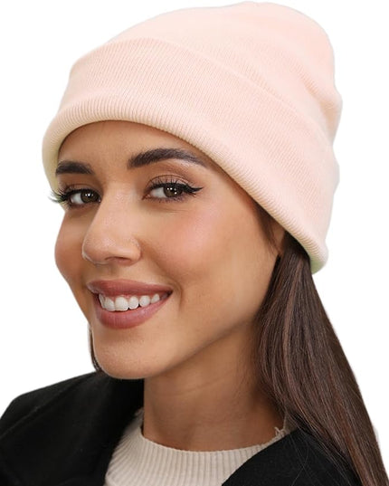100% Cotton Beanie Hat- Unisex Ultra Soft Winter Warm Stretch Knit Cuffed Hats Fisherman Beanies Skull Cap