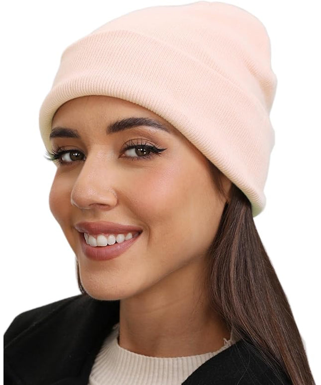 100% Cotton Beanie Hat- Unisex Ultra Soft Winter Warm Stretch Knit Cuffed Hats Fisherman Beanies Skull Cap