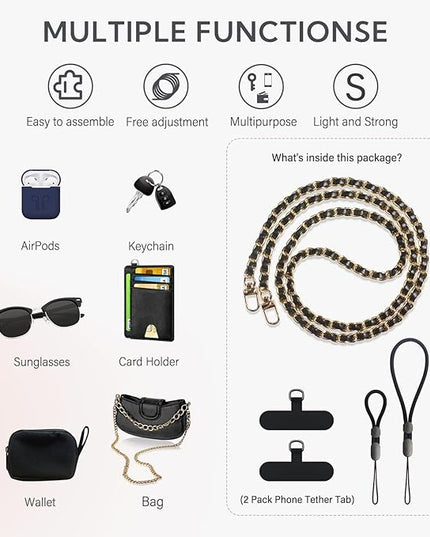 Universal Crossbody Patch Phone Lanyards - 2 Pads, 1 Leather Phone Strap, 1 Adjustable Finger Strap - Compatible with Most Smartphones (48in)