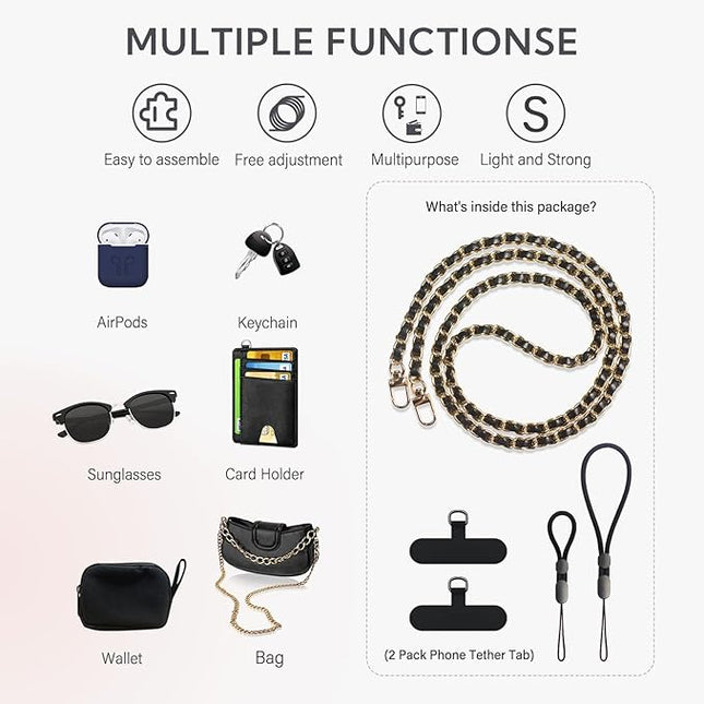 Universal Crossbody Patch Phone Lanyards - 2 Pads, 1 Leather Phone Strap, 1 Adjustable Finger Strap - Compatible with Most Smartphones (48in)