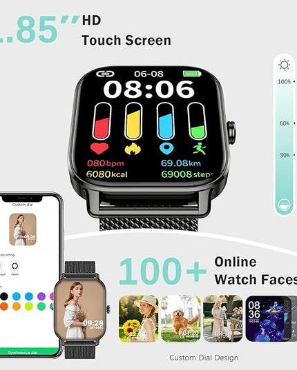 Smart Watch for Women Men Fitness: Waterproof Make Answer Call Digital Mens Watches Running Pedometer Smartwatch for Android Phone iPhone Samsung Compatible Heart Rate Monitor SpO2 Step Tracker