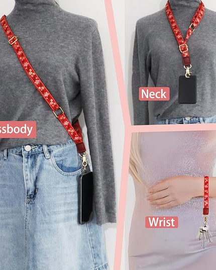 LEMEDE Phone Charm Lanyard, Gold Buckle Adjustable Crossbody and Wrist Strap with 2pcs 360-Degree Rotatable Phone Pad
