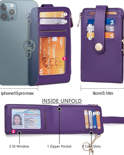 POIUGOYA Slim Wallet for Women,RFID Blocking Bifold Credit Card Holder with Zipper Coin Pocket,ID Window,Keychain