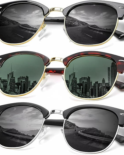 KALIYADI Sunglasses Men Polarized Sunglasses for Men Women Unisex Semi-Rimless Frame Retro Driving Sun Glasses UV Blocking