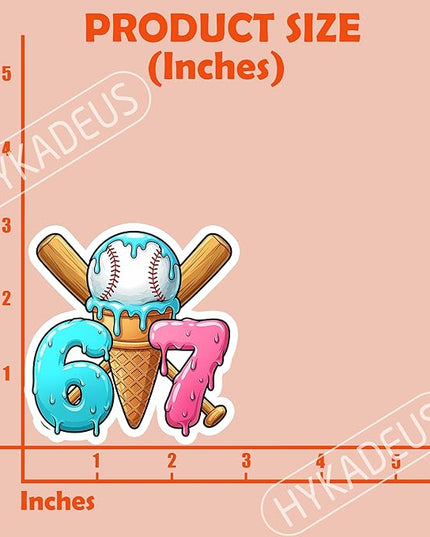 (3Pcs) Funny Baseball 67 Ice Cream Drip Stickers Baseball Drip Number 67 Player Six Seven Meme Sports Humor Vinyl Decal Waterproof Sticker for Water Bottle, Tumbler, Laptop, Phone Case, 3" x 2.9"