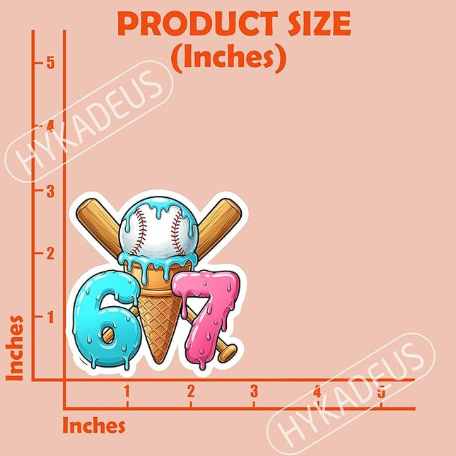 (3Pcs) Funny Baseball 67 Ice Cream Drip Stickers Baseball Drip Number 67 Player Six Seven Meme Sports Humor Vinyl Decal Waterproof Sticker for Water Bottle, Tumbler, Laptop, Phone Case, 3" x 2.9"