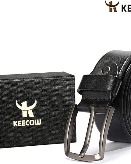 KEECOW Men's 100% Italian Cow Leather Belt Men With Anti-Scratch Buckle,Packed in a Box