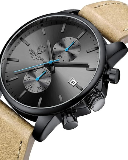 GOLDEN HOUR Mens Watch Fashion Sleek Minimalist Quartz Analog Mesh Stainless Steel Waterproof Chronograph Watches for Men with Auto Date