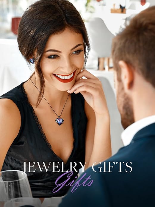 CDE Christmas Gifts for Women Angel Wings Necklace for Women with Birthstone, Love Heart Silver Tone/Gold Tone Pendant, Ideal Anniversary or Birthday Jewelry Gifts for Wife Girlfriend Her