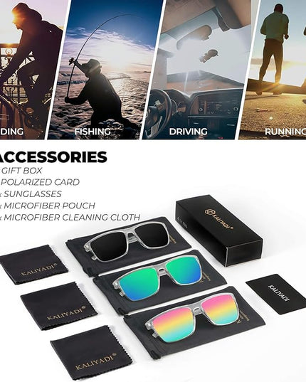 KALIYADI Polarized Sunglasses for Men, Lightweight Sun Glasses with UV Protection for Driving Fishing Golf