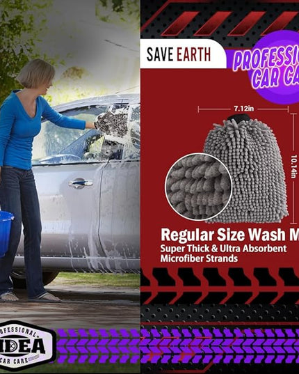 AIDEA Car Wash Mitt Microfiber-2Pack, Scratch-Free& Lint-Free, Premium Chenille Microfiber Wash Mitt-Grey Regular Size (7.12''X10.14'')