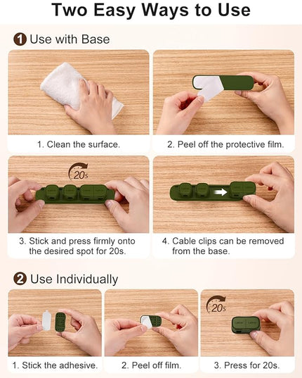 6 Pack Magnetic Cable Clips [1s Open/Lock], Laitver Cord Organizer Holder Strong Adhesive Desk Cable Management- Organize Charging Cords Neatly for Home, Office, Car,Desk, Nightstand-Deep Green