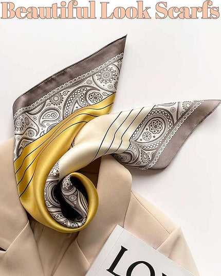 kcctoo 27.5" Mulberry Silk Feeling Head Scarf Women's Fashion Square Neck Satin Scarfs for Bag Hair Scarves Gift