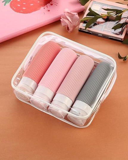 Travel Bottles for Toiletries, Tsa Approved 3oz Portable Travel Bottles, BPA Free Leak Proof Squeezable Silicone Travel Size Containers, Travel Accessories with Clear Toiletry Bag (4 Pack)