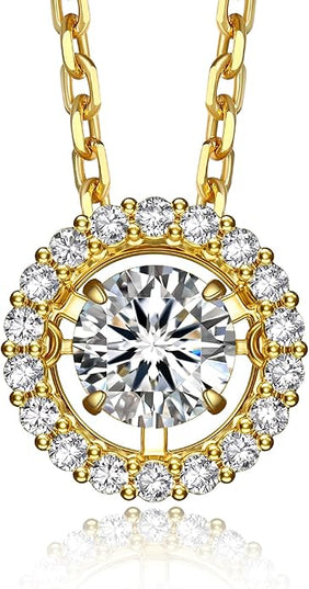 MomentWish Floating Necklace for Women, 0.5/1 Carat Dancing Moissanite Necklace for Her 925 Sterling Silver Pendant Anniversary Birthday Christmas Gift for Wife Mom Girlfriend