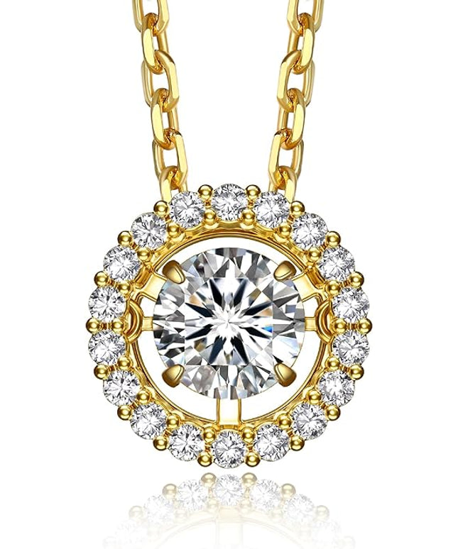 MomentWish Floating Necklace for Women, 0.5/1 Carat Dancing Moissanite Necklace for Her 925 Sterling Silver Pendant Anniversary Birthday Christmas Gift for Wife Mom Girlfriend