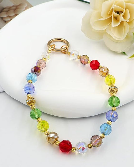 Phone Charm for Women, Anti-Theft Phone Wrist Strap Hands-Free, Crystal Beaded Chain, Detachable Cellphone Lanyard with Tether Tab