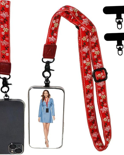 Adjustable Lanyard for Phone, Camera, Name Tags, ID card, Keychain and Wristlet Straps with 2 phone pads(Black)