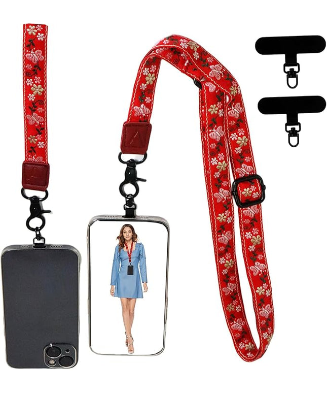 Adjustable Lanyard for Phone, Camera, Name Tags, ID card, Keychain and Wristlet Straps with 2 phone pads(Black)