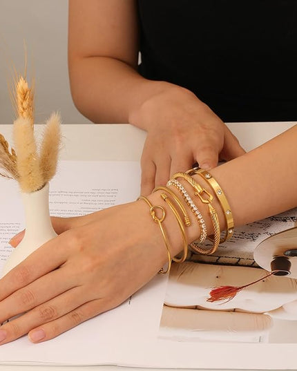 18 K Gold Plated Love Bangle Bracelet Stack Cuff Jewelry for Women Jewelry Set for Women Gift with Box