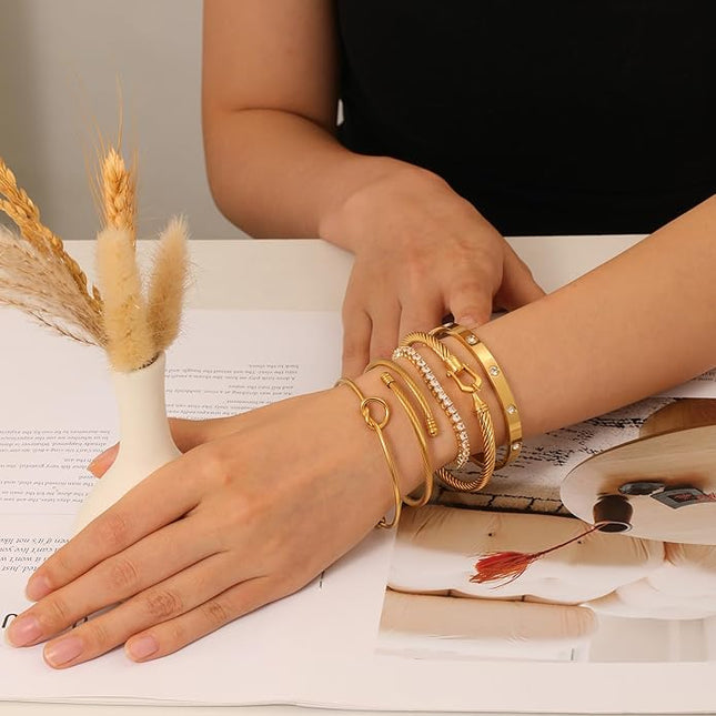 18 K Gold Plated Love Bangle Bracelet Stack Cuff Jewelry for Women Jewelry Set for Women Gift with Box