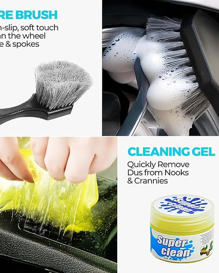 30Pcs Car Detailing Kit, Car Detailing Brush Set, Car Wash Cleaning Kit, Car Dusters Extendable Handle Cleaning Exterior, Car Cleaning Gel, Car Cleaning Tools Kit for Interior, Exterior, Wheels