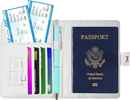 Passport Holder, Travel Wallet Cover with Pen Loop | Cute RFID Blocking Leather Case with Magnetic Closure for Travel Essentials-Strawberry