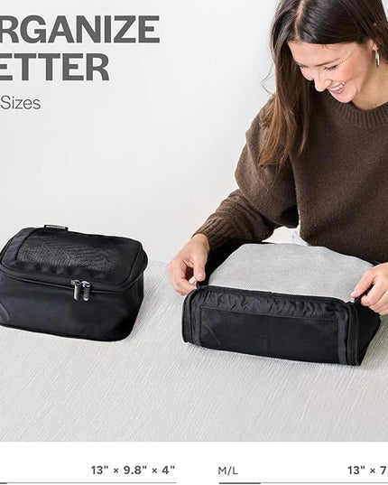Aerotrunk Compression Packing Cubes for Travel - Luggage Organizer Bags - Double Zipper Packing Cubes for Suitcases (2-Pack, Black)