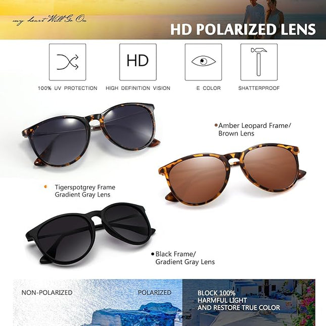 CHBP Sunglasses Womens Men Polarized UV Protection Trendy Vintage Retro Round Mirrored Lens Sunglasses For Women