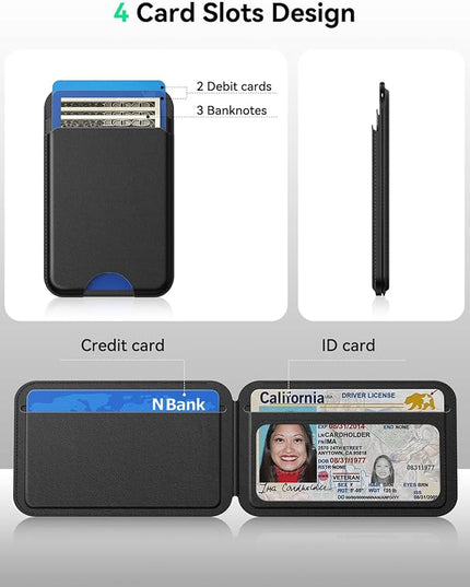 Fanseesy for MagSafe Wallet with Stand, 5 Card Holder, Slim Leather Magnetic Wallet for iPhone 17/16/15/14/13/12 Pro Max Plus Air Series, 3 Card Slots & 1 Cash Slot,Black