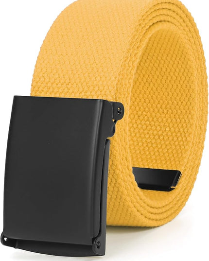 WHIPPY Canvas Web Belt Flip-Top Solid Black Military Buckle Fully Adjustable Mens Webbing Belts Cut To Fit