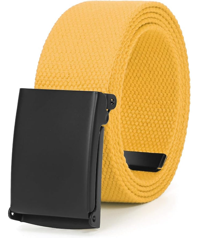 WHIPPY Canvas Web Belt Flip-Top Solid Black Military Buckle Fully Adjustable Mens Webbing Belts Cut To Fit