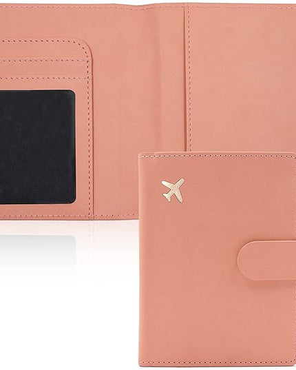 Deziliao Faux Leather Passport and Vaccine Card Holder, Pink, Waterproof, Rfid Blocking, Slim, Unisex