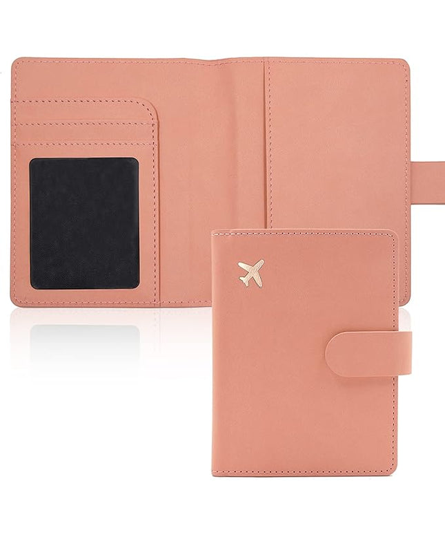 Deziliao Faux Leather Passport and Vaccine Card Holder, Pink, Waterproof, Rfid Blocking, Slim, Unisex
