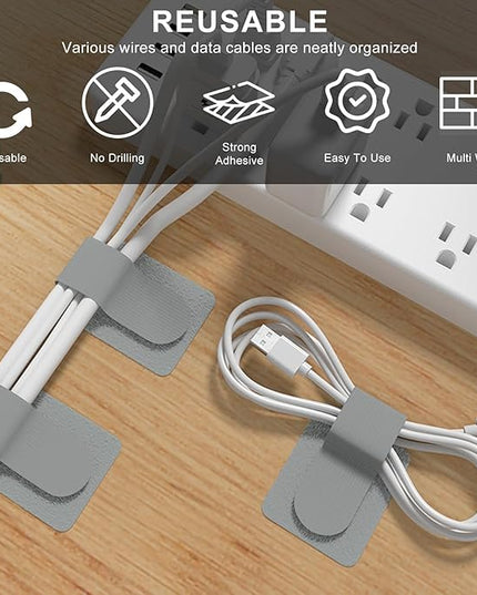 20-Pack Large Reusable Self-Adhesive Cable Ties cable management Adjustable Hook & Loop Straps for Organizing Data Cables, Wires, Headphones Under-Table Cord Management for Home, Office