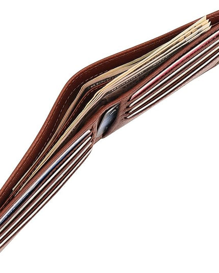 BOTANNER Genuine Leather Mens Bifold Wallet | RFID Blocking, 8 Credit Card Slots, 2 Sections for Bills & 2 Additional Slots | Dark walnut brown