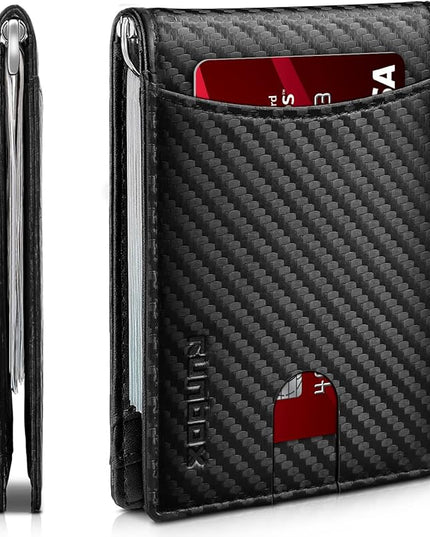 RUNBOX Slim Wallet for Men Genuine Leather RFID Blocking Bifold Minimalist Front Pocket Mens Wallet with Money Clip Thin Gift Box
