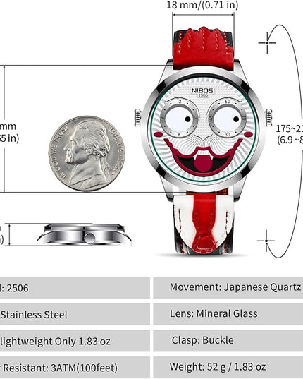 NIBOSI Watches for Men Analog Quartz Clown Dial Wrist Watches Unique Weird Fashion Cool Watch Waterproof Leather Strap Men's Watches